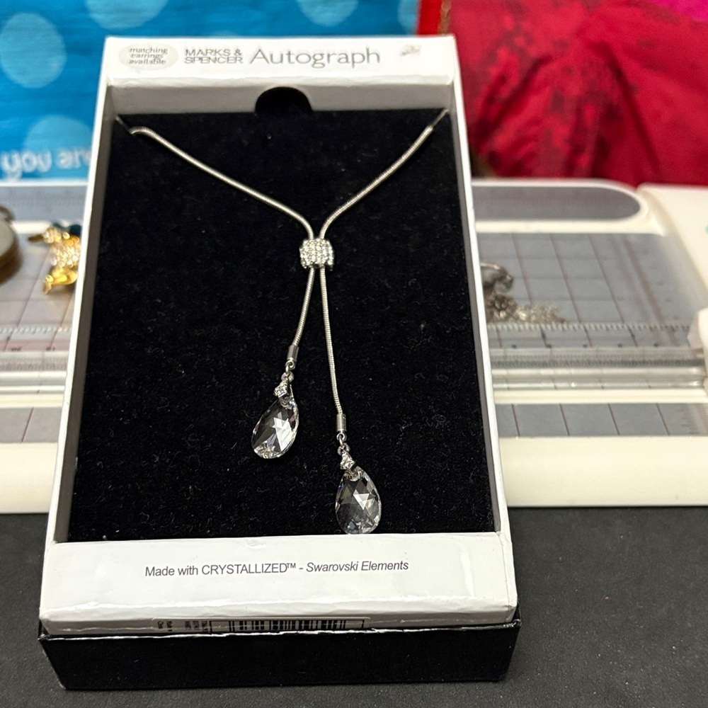 Marks & Spencer  Autograph Silver Drop Necklace ( Swarovski Elements )